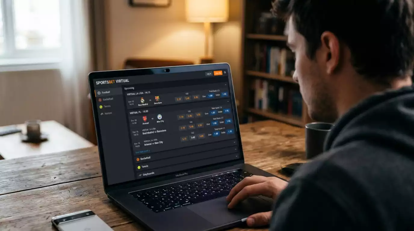 Interfaz de apuestas en deportes virtuales dentro de una casa con licencia DGOJ en España