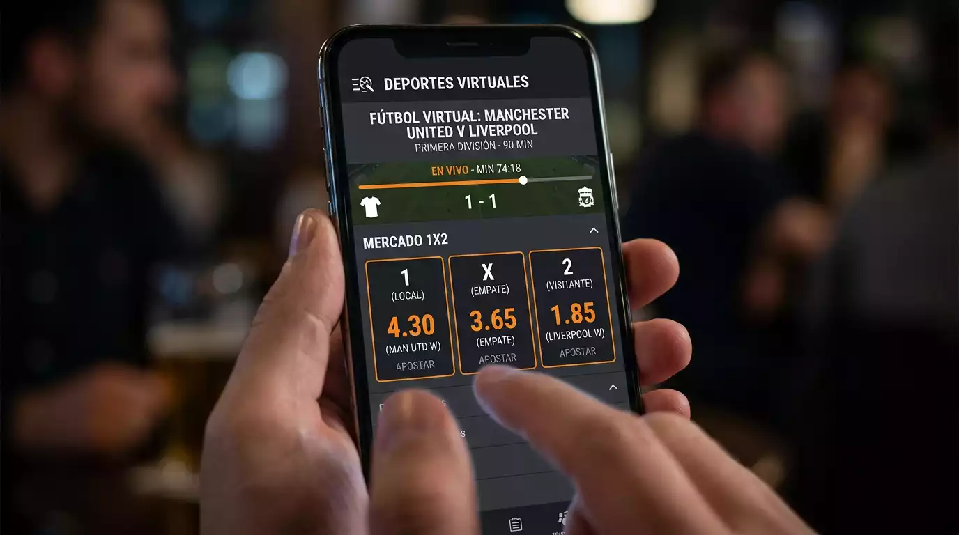 Panel de un operador mostrando las cuotas decimales 1X2 de un partido de fútbol virtual