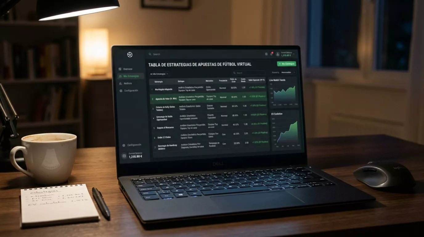Tabla con estrategias para apuestas en fútbol virtual y su expectativa matemática asociada