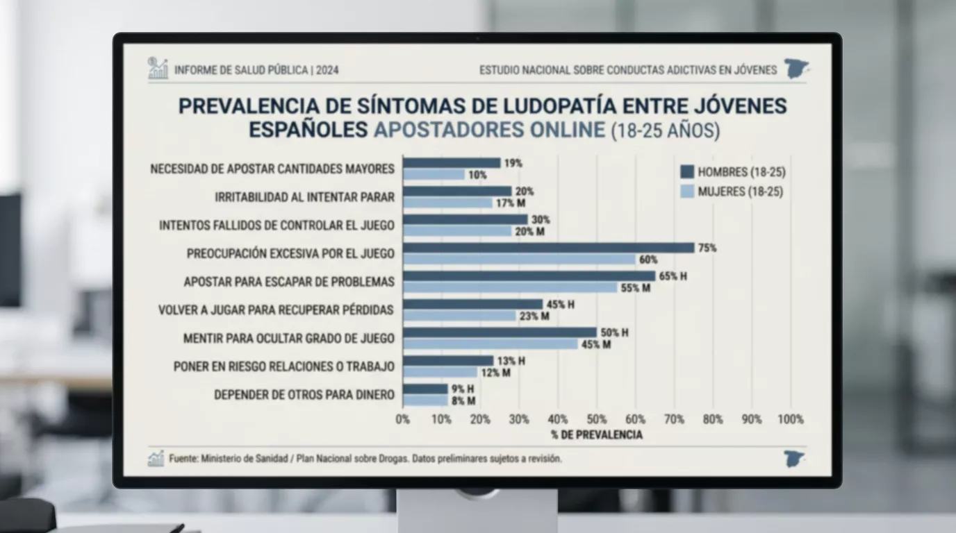 Gráfico de prevalencia de comportamiento problemático en jóvenes españoles que apuestan en deportes virtuales