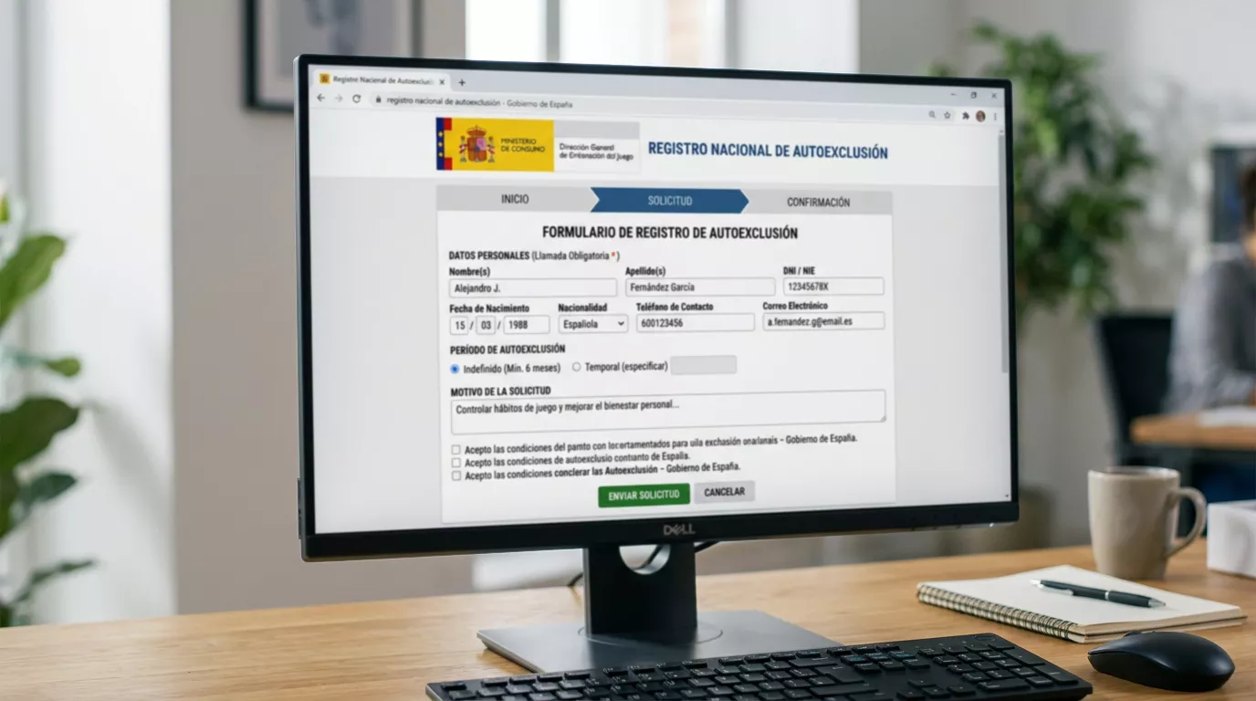 Formulario oficial del Registro General de Interdicciones de Acceso al Juego en la web de la DGOJ