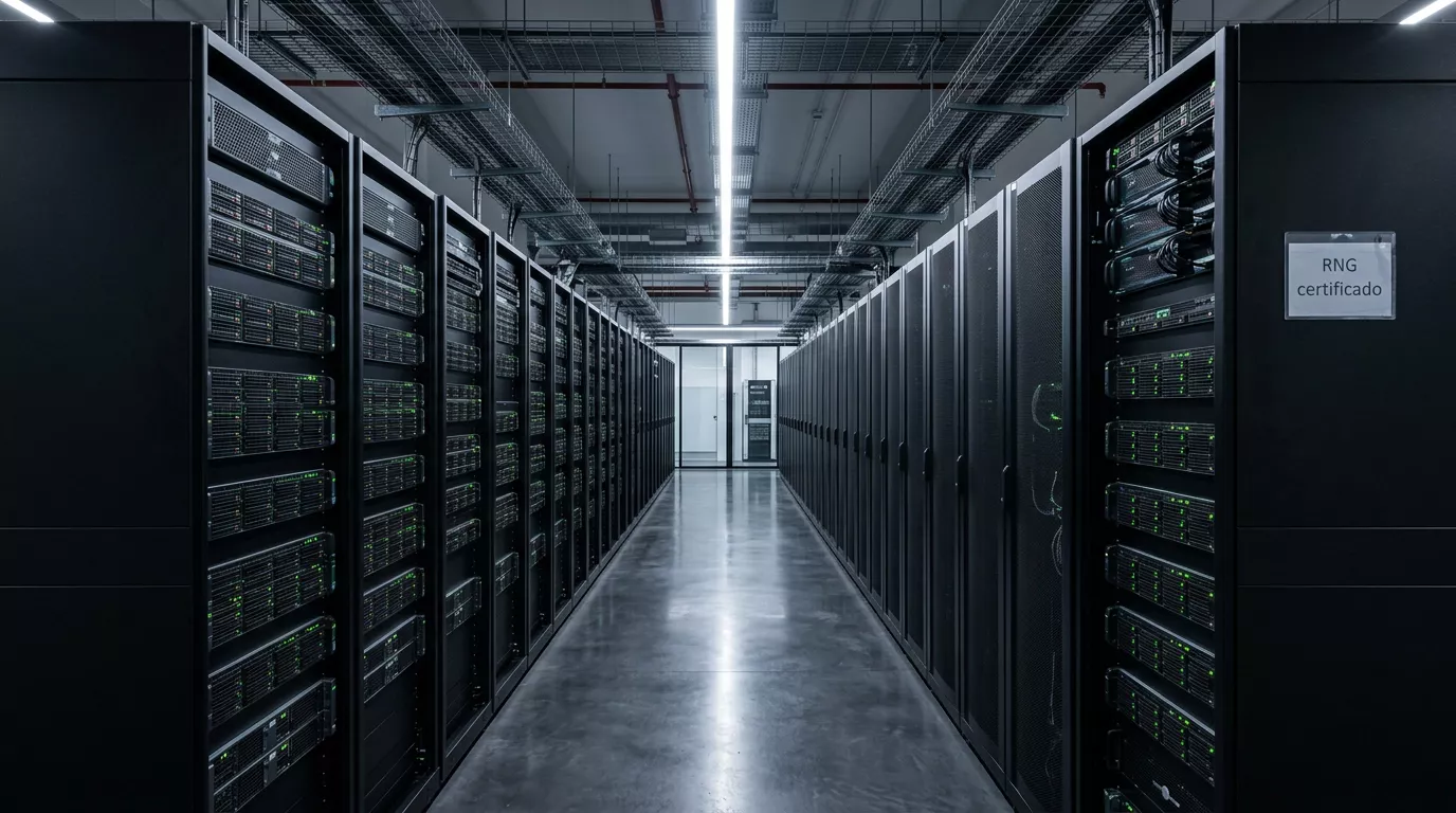 Centro de datos con servidores que alojan RNG certificado para deportes virtuales