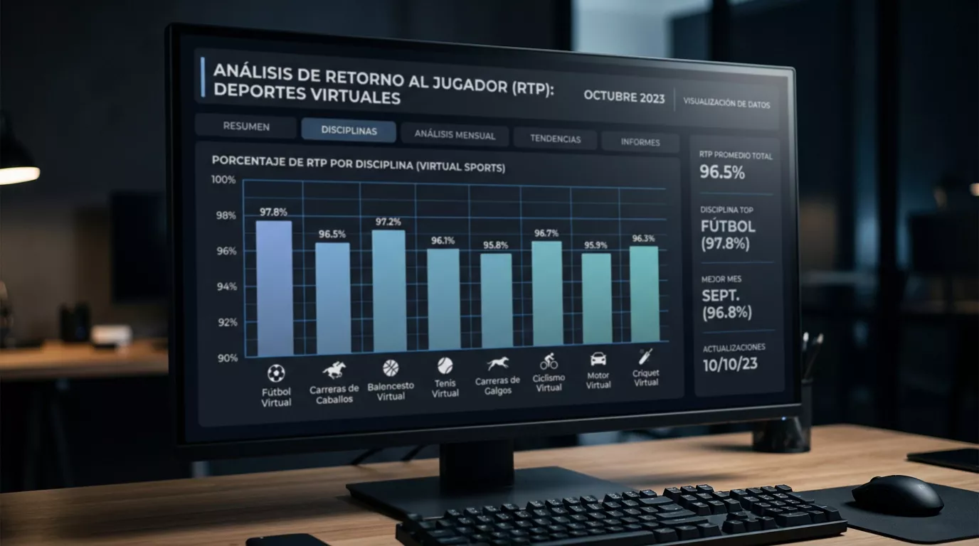 Gráfico mostrando el Return to Player medio en deportes virtuales y su distribución por disciplina